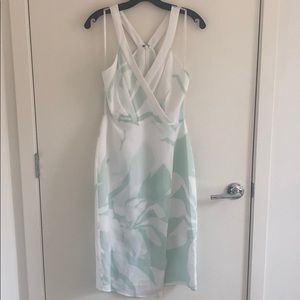 BCBG white and teal knee-length dress